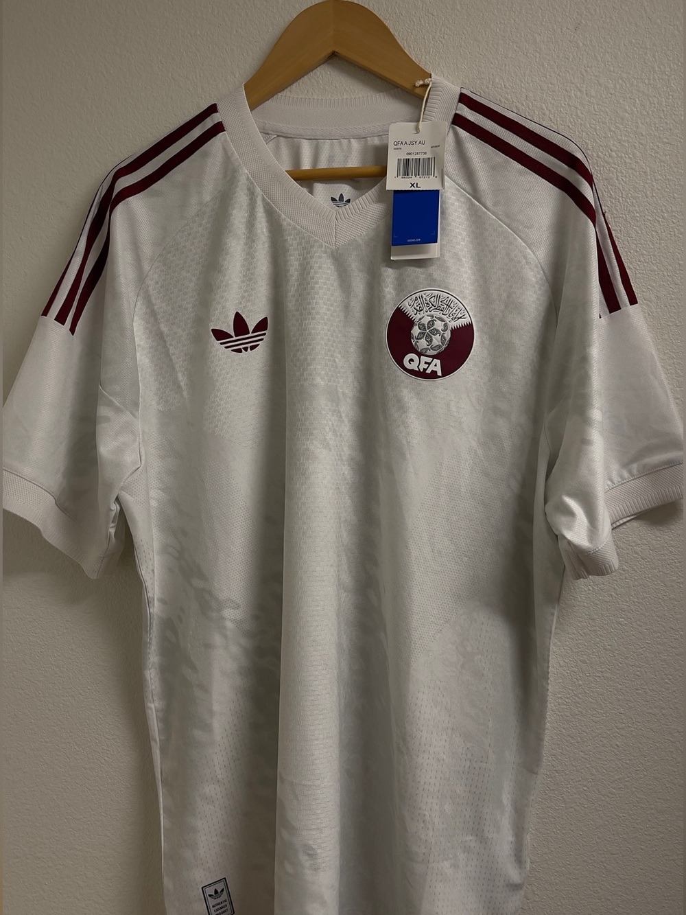 Adidas Qatar National Team Soccer Jersey White Maroon Men’s